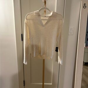 Uniqlo Cream Ribbed-Collar Knit Top